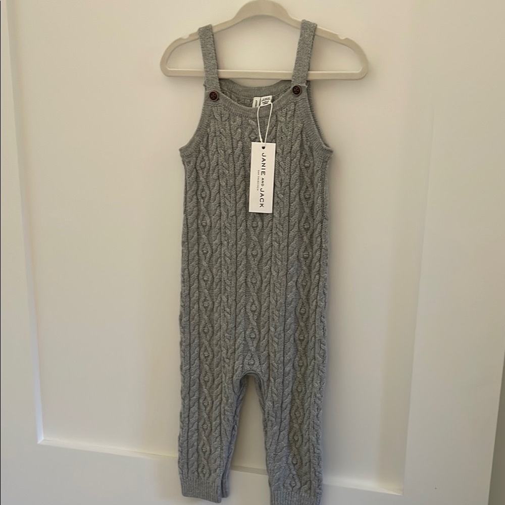 NWT Janie & Jack Gray Cable Knit Overalls
